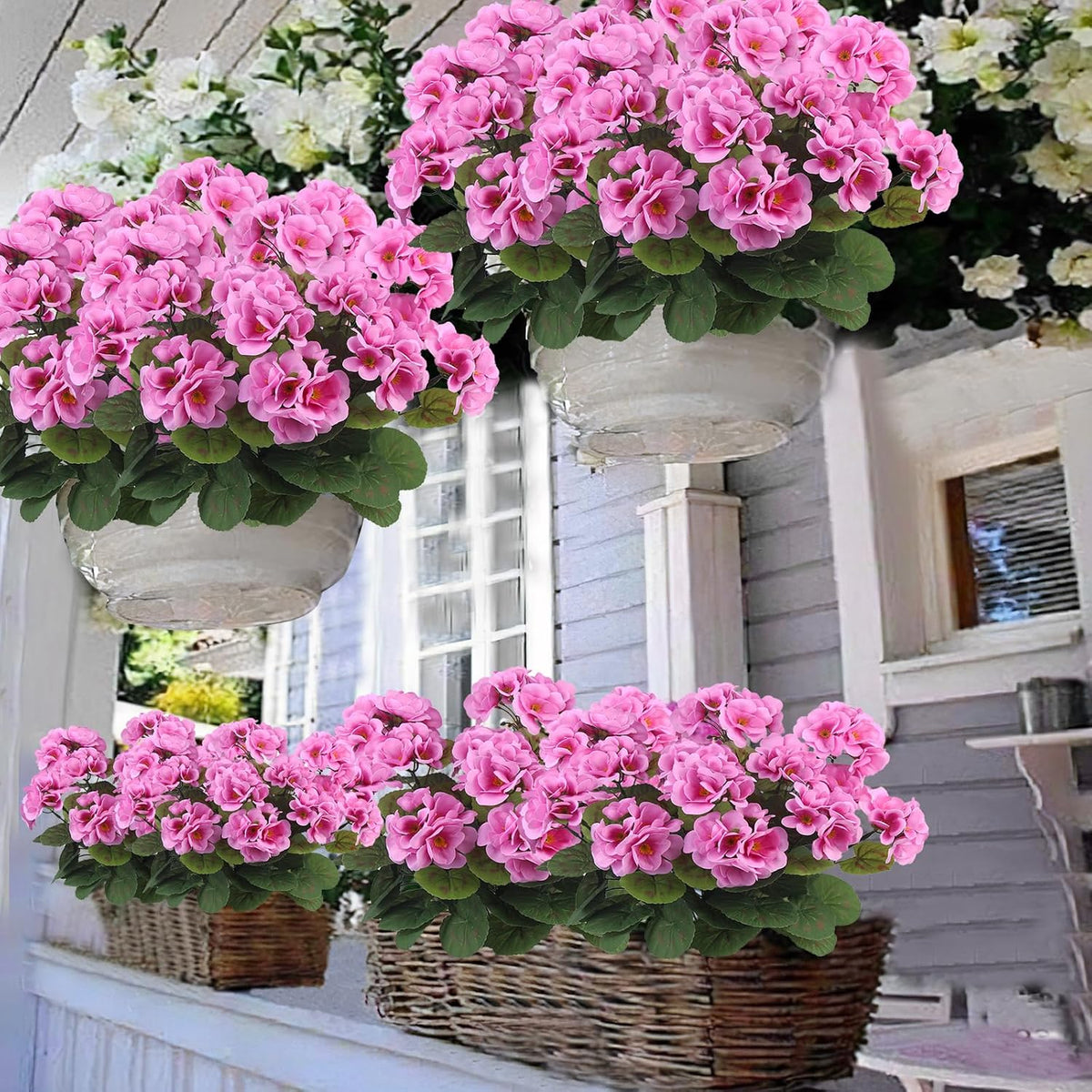 3 Pcs Artificial Geraniums Flowers Silk Geraniums for Outdoors UV Resistant Pink Artificial Geranium Bush Faux Flowers Plant for Planter Garden Home Decor Indoor Patio Vase Table Centerpiece