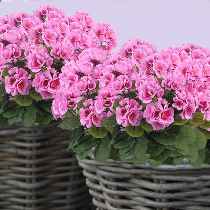 3 Pcs Artificial Geraniums Flowers Silk Geraniums for Outdoors UV Resistant Pink Artificial Geranium Bush Faux Flowers Plant for Planter Garden Home Decor Indoor Patio Vase Table Centerpiece