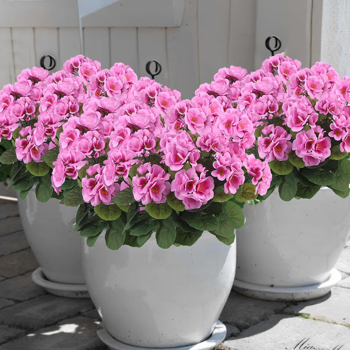 3 Pcs Artificial Geraniums Flowers Silk Geraniums for Outdoors UV Resistant Pink Artificial Geranium Bush Faux Flowers Plant for Planter Garden Home Decor Indoor Patio Vase Table Centerpiece