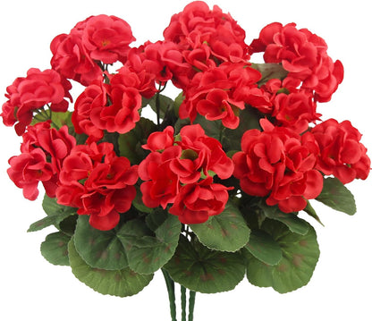 3 Pcs Artificial Geraniums Flowers Silk Geraniums for Outdoors UV Resistant Pink Artificial Geranium Bush Faux Flowers Plant for Planter Garden Home Decor Indoor Patio Vase Table Centerpiece