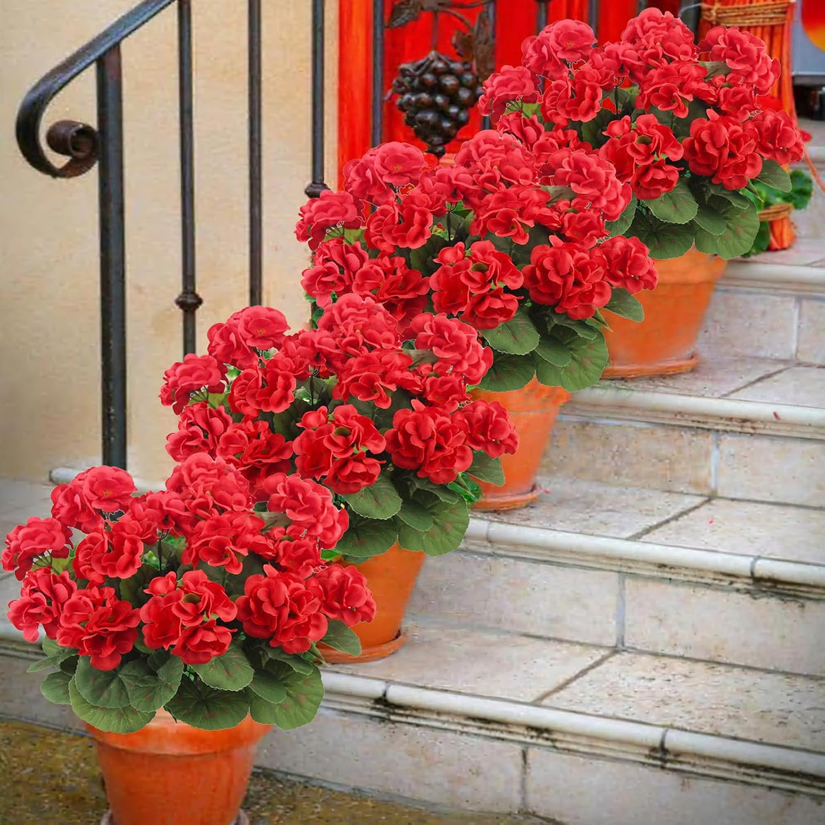 3 Pcs Artificial Geraniums Flowers Silk Geraniums for Outdoors UV Resistant Pink Artificial Geranium Bush Faux Flowers Plant for Planter Garden Home Decor Indoor Patio Vase Table Centerpiece