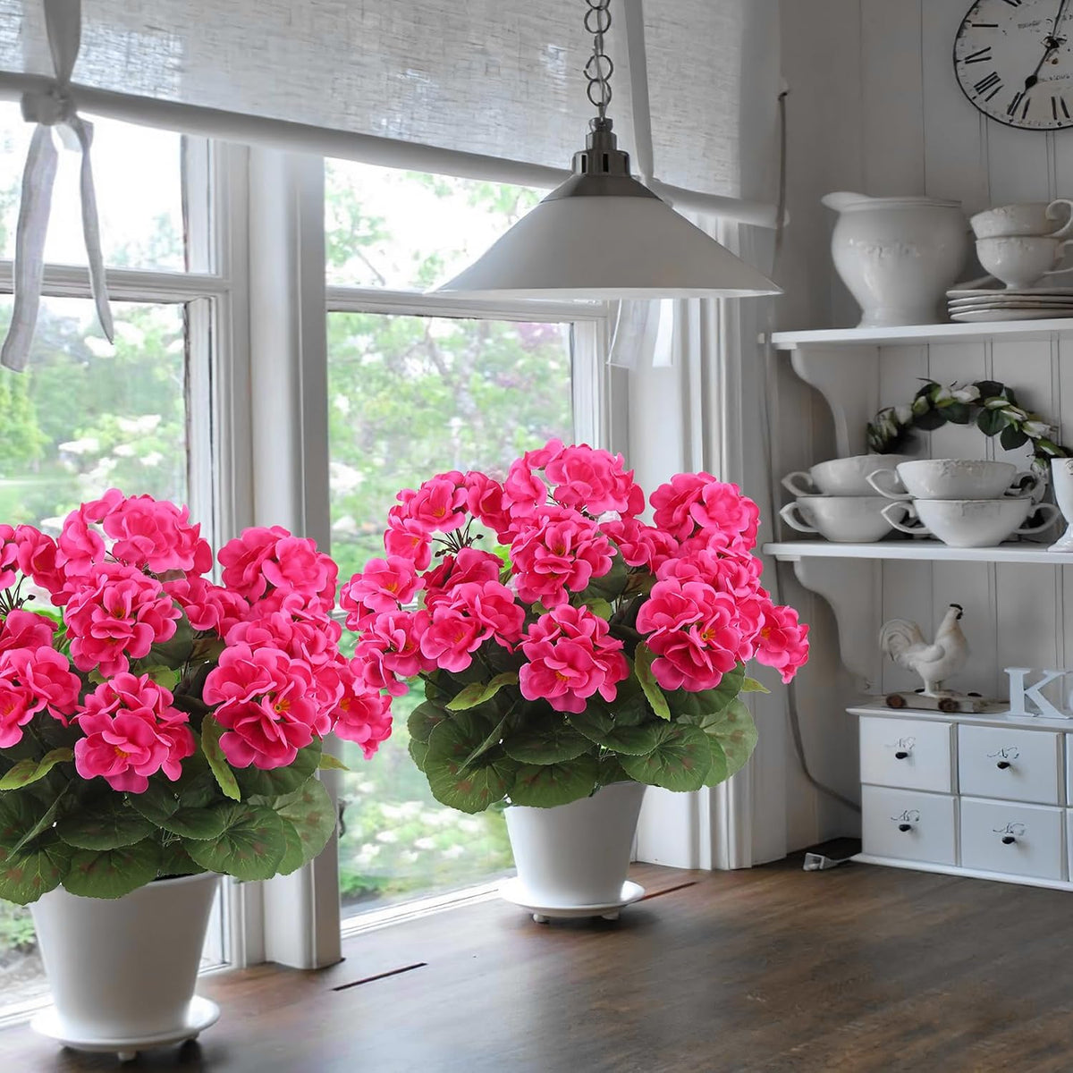 3 Pcs Artificial Geraniums Flowers Silk Geraniums for Outdoors UV Resistant Pink Artificial Geranium Bush Faux Flowers Plant for Planter Garden Home Decor Indoor Patio Vase Table Centerpiece