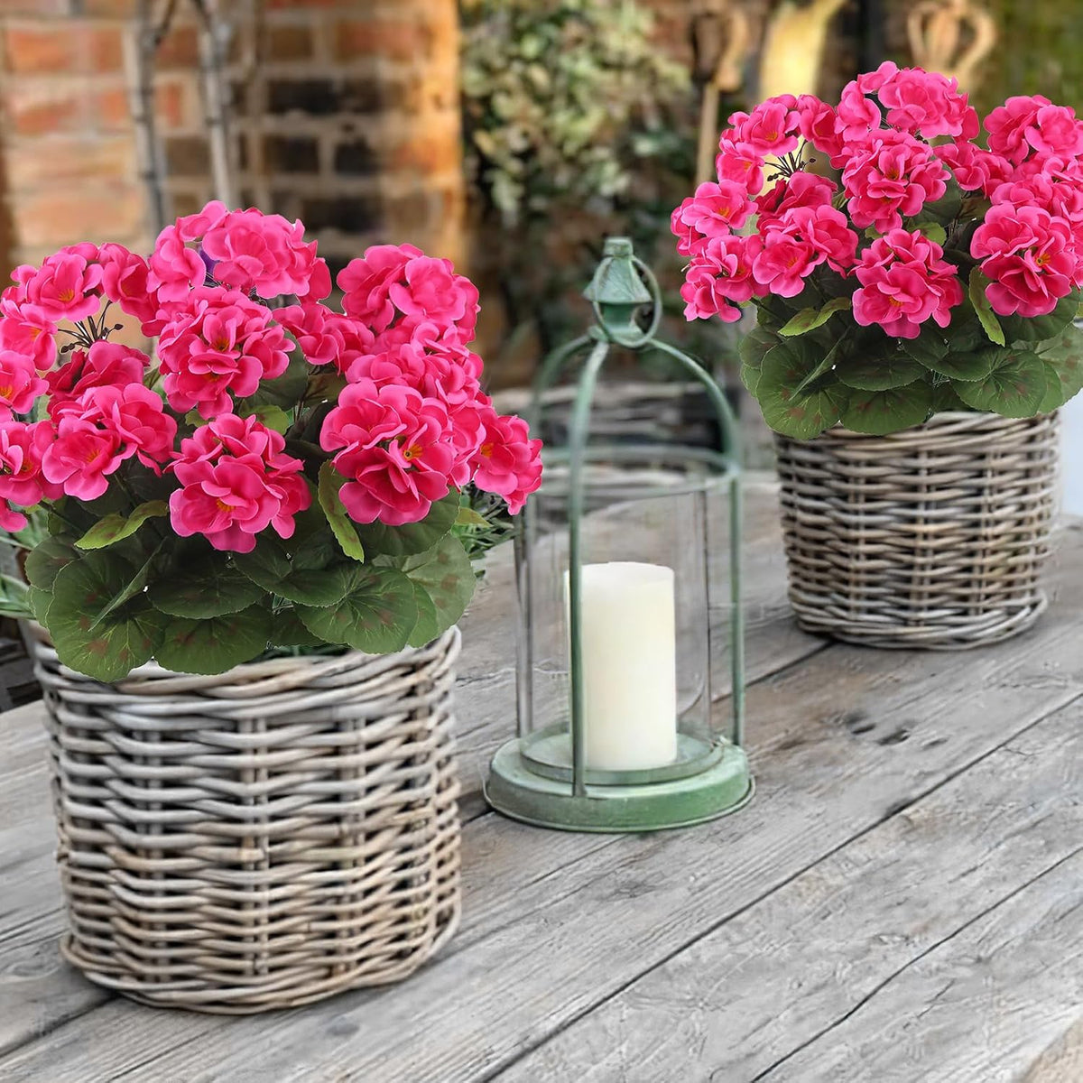 3 Pcs Artificial Geraniums Flowers Silk Geraniums for Outdoors UV Resistant Pink Artificial Geranium Bush Faux Flowers Plant for Planter Garden Home Decor Indoor Patio Vase Table Centerpiece