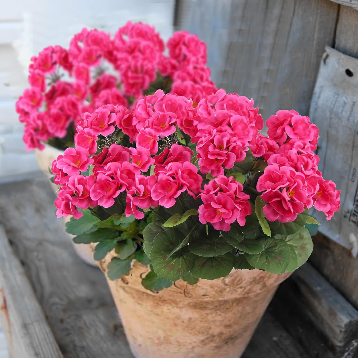 3 Pcs Artificial Geraniums Flowers Silk Geraniums for Outdoors UV Resistant Pink Artificial Geranium Bush Faux Flowers Plant for Planter Garden Home Decor Indoor Patio Vase Table Centerpiece