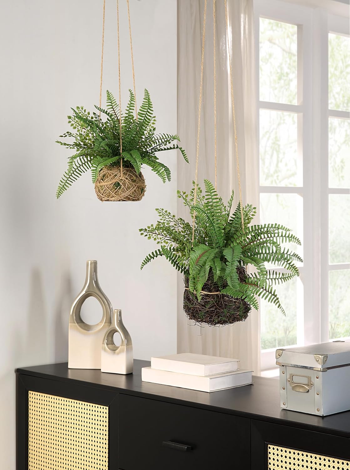 Artificial Boston Fern Plants Bushes Faux Plants Shrubs Greenery for House, Office, Garden, Inddor and Outdoor Decor (Standard)