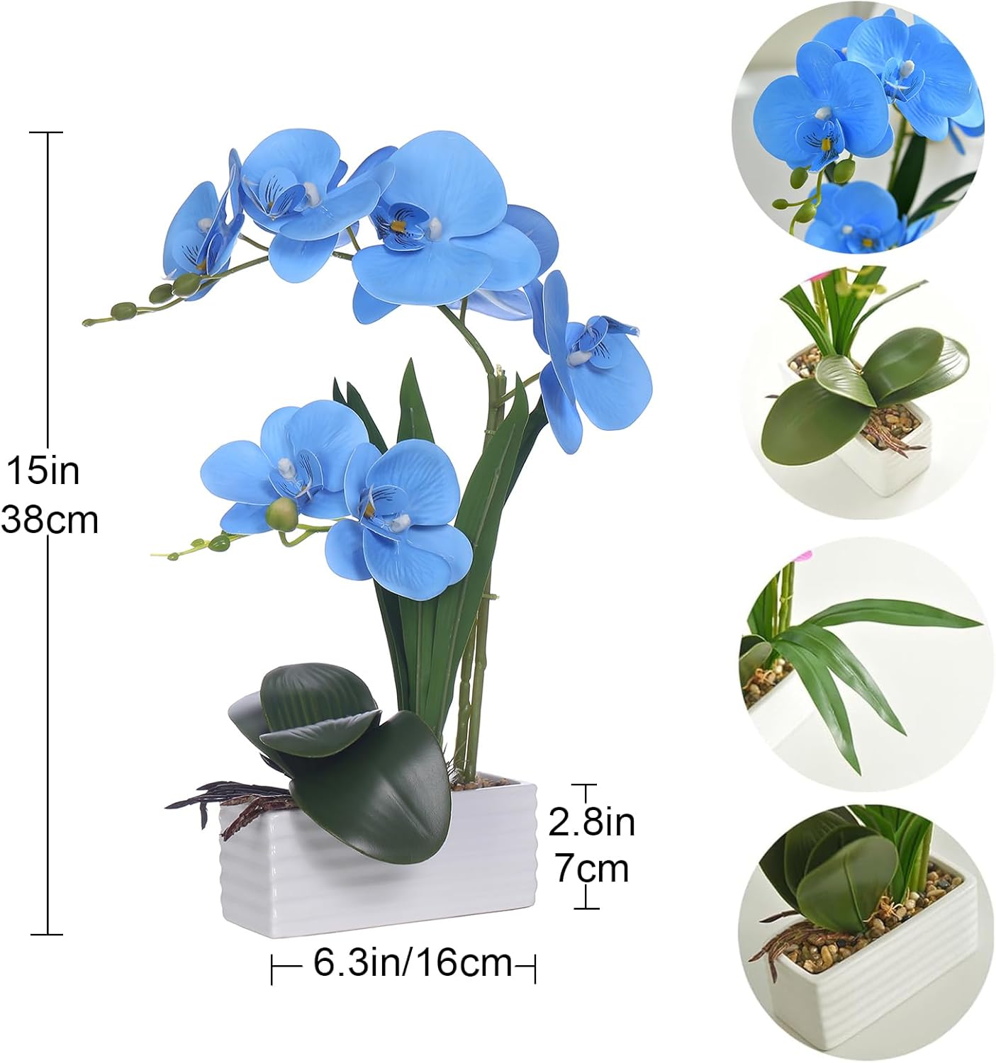 Artificial Real Touch Orchid Flowers in Pot Fake Phalaenopsis Flower with White Ceramic Vase Faux Orchids Arrangement for Home Table Office Wedding Party Decoration (Orange)