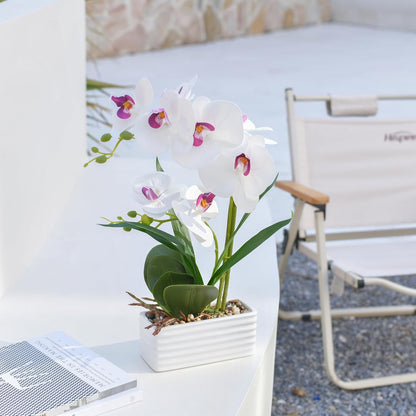 Artificial Real Touch Orchid Flowers in Pot Fake Phalaenopsis Flower with White Ceramic Vase Faux Orchids Arrangement for Home Table Office Wedding Party Decoration (Orange)