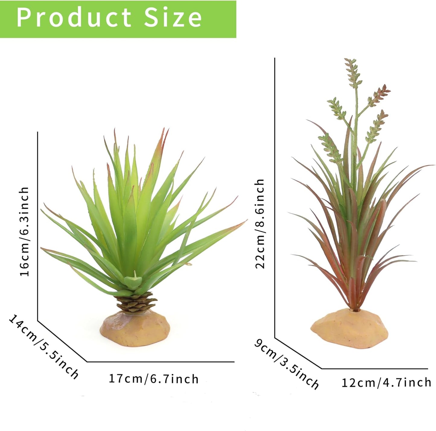 Reptile Terrarium Decor 2-Piece Realistic Succulent Set | Lifelike Plastic Plants, For Geckos, Bearded Dragons, Snakes, Turtles, Lizards, Insects, Reptile Habitats