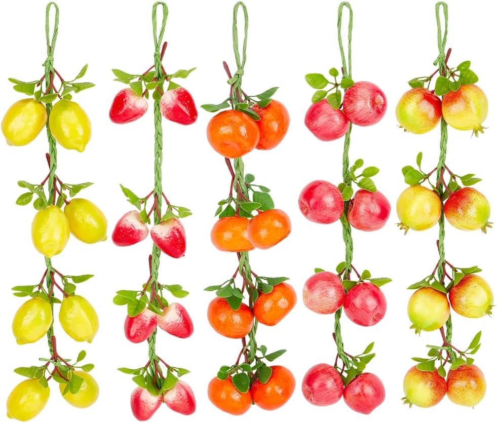 5 Styles Fruits Artificial Fake Hanging Banner Lemon Pomegranate Apple Orange Strawberry Garland Plant Decor for Wedding Backdrop Thanksgiving Day Christmas Party Sukkot Decoration