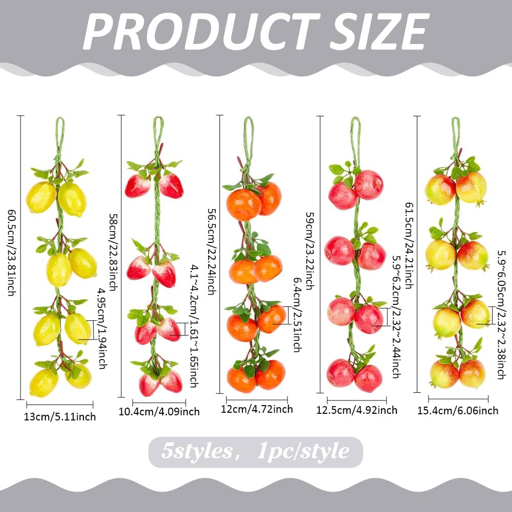 5 Styles Fruits Artificial Fake Hanging Banner Lemon Pomegranate Apple Orange Strawberry Garland Plant Decor for Wedding Backdrop Thanksgiving Day Christmas Party Sukkot Decoration