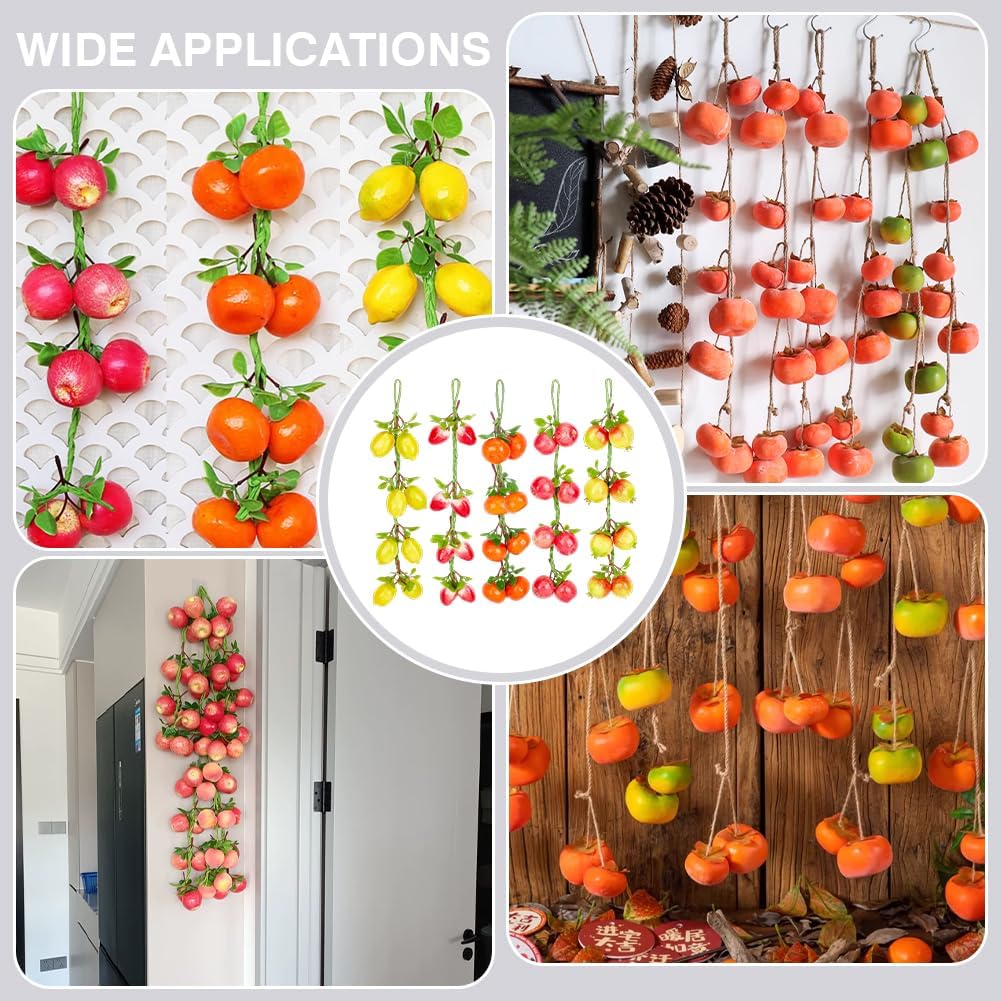 5 Styles Fruits Artificial Fake Hanging Banner Lemon Pomegranate Apple Orange Strawberry Garland Plant Decor for Wedding Backdrop Thanksgiving Day Christmas Party Sukkot Decoration