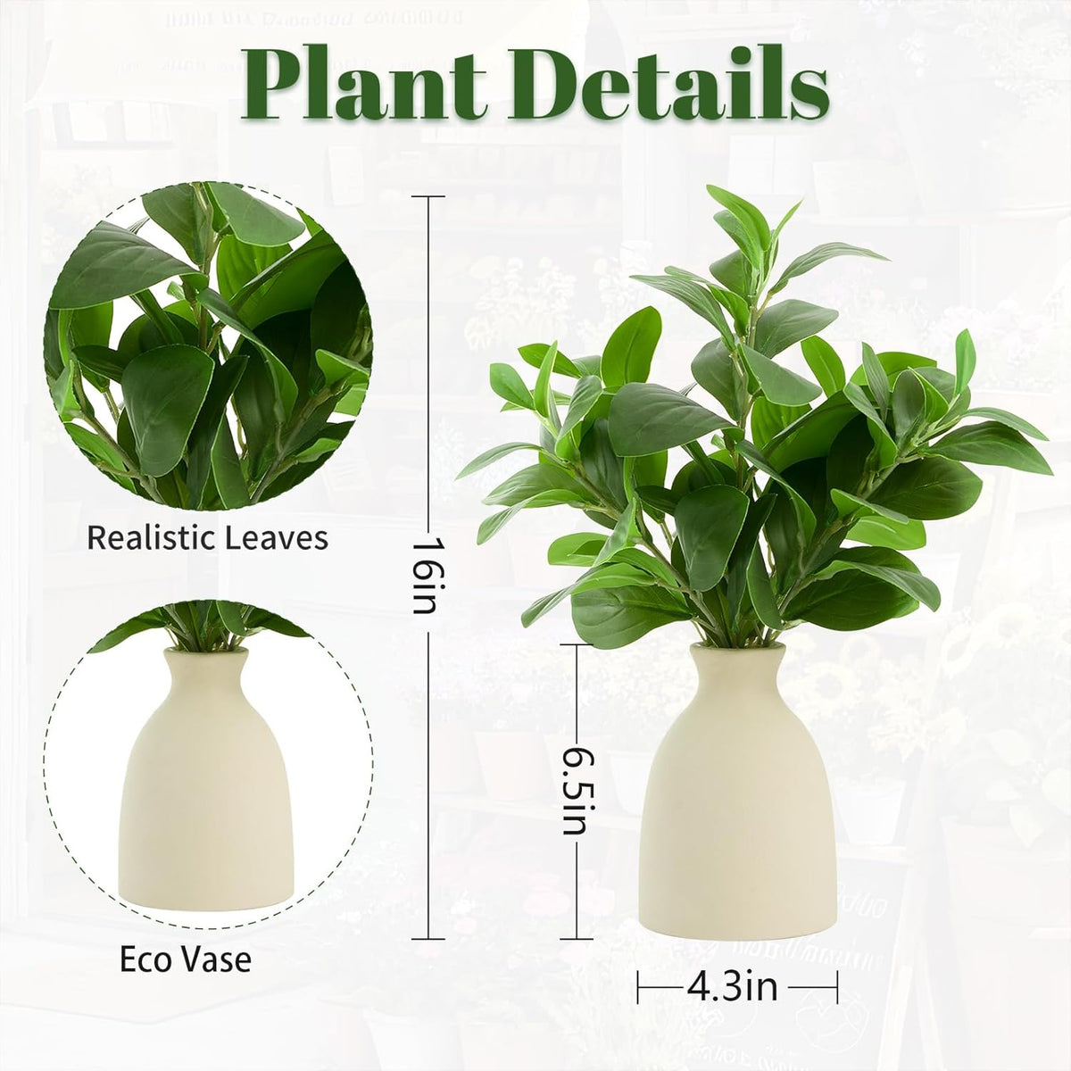16" Artificial Eucalyptus Stems Potted Plant Indoor Fake Plants