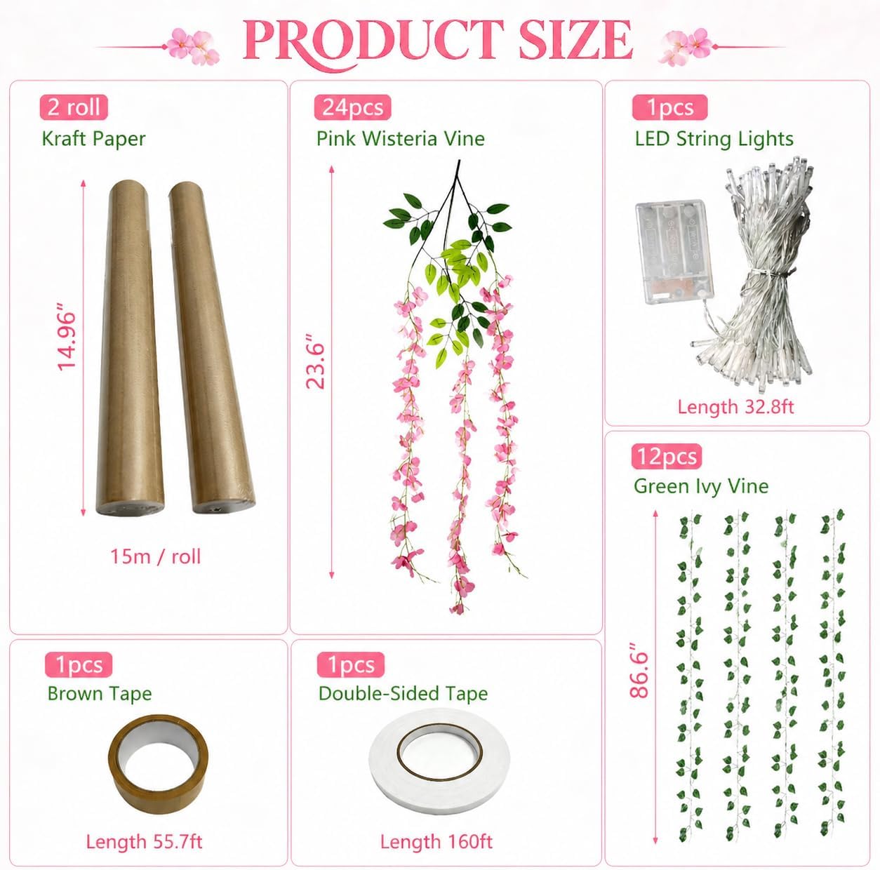 3D Classroom Tree Wisteria Tree Ceiling Decor with Light, Back to School Classroom Bulletin Board Decor, 24 PCS Kraft Paper Fake Vine for Hanging Bedroom Indoor Aesthetic Decoration (White, Purple)
