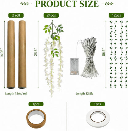 3D Classroom Tree Wisteria Tree Ceiling Decor with Light, Back to School Classroom Bulletin Board Decor, 24 PCS Kraft Paper Fake Vine for Hanging Bedroom Indoor Aesthetic Decoration (White, Purple)