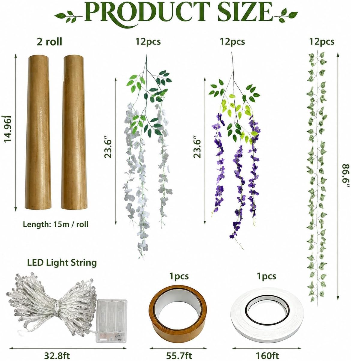 3D Classroom Tree Wisteria Tree Ceiling Decor with Light, Back to School Classroom Bulletin Board Decor, 24 PCS Kraft Paper Fake Vine for Hanging Bedroom Indoor Aesthetic Decoration (White, Purple)