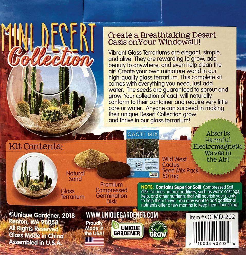 Cactus Succulent Glass Terrarium Starter Kit from - Grow Your Own Indoor Desert Terrariums - Includes Live Cacti Plants and Easy Setup with Complete Terrarium Supplies