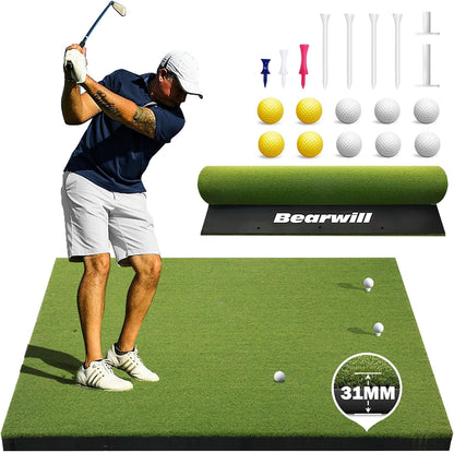 Golf Mat 31mm, 5x4ft/5x5ft Elite Golf Hitting Mats for Practice Outdoor Indoor, High-Elasticity Artificial Turf Mat for Garage Simulator Chipping Driving Training