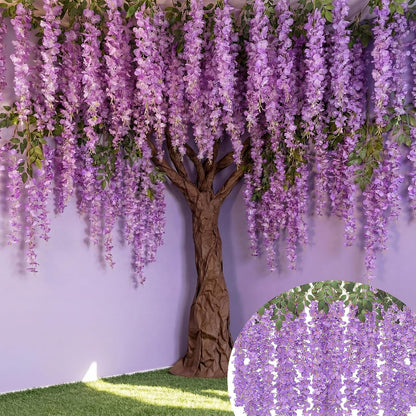 26 Pcs 3D Wisteria Tree for Classroom Room Ceiling Wall Decor Bulletin Board Large Wisteria Garland with 5 Metal Mesh Panel Artificial Fake Hanging Flower Wedding Backdrop(Purple)