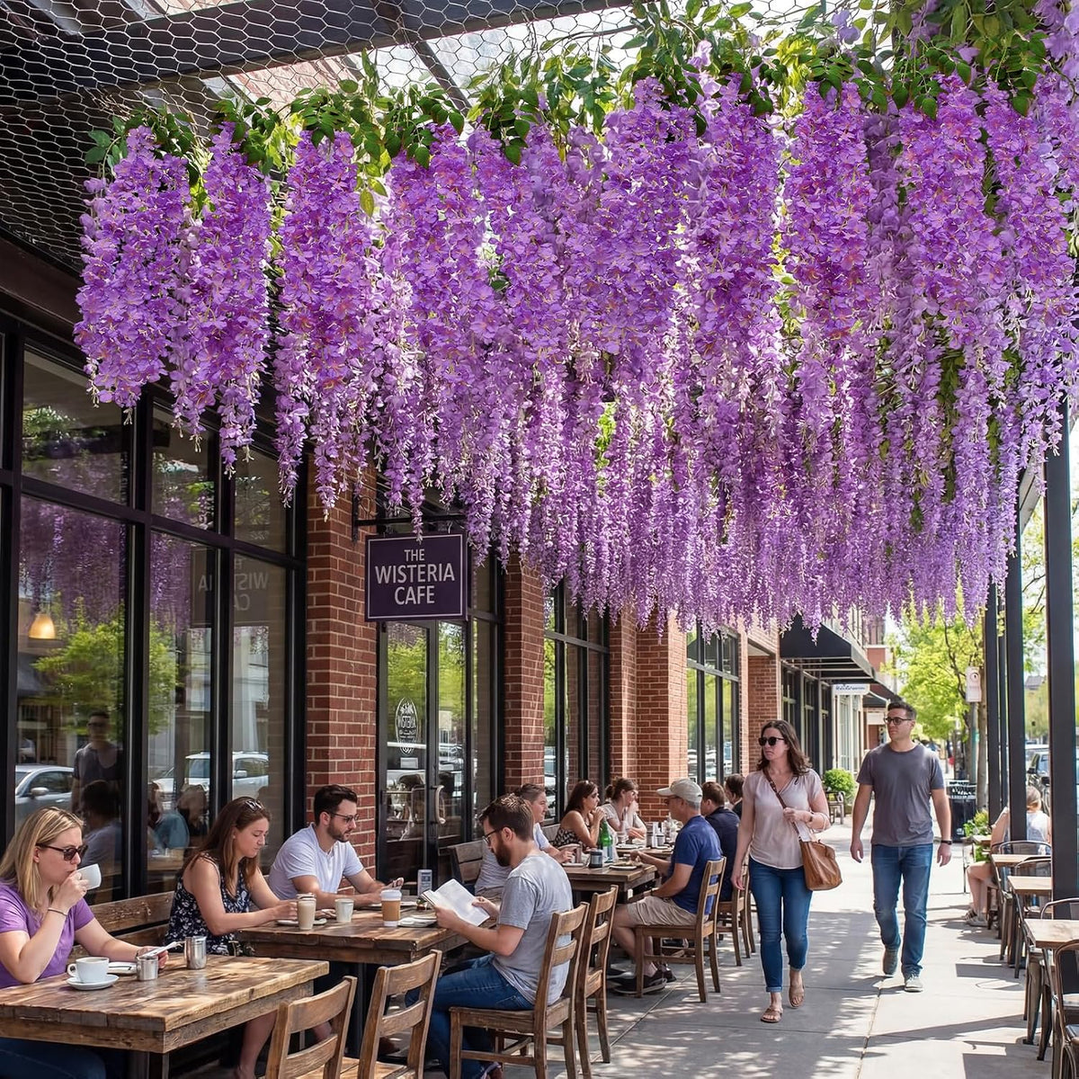26 Pcs 3D Wisteria Tree for Classroom Room Ceiling Wall Decor Bulletin Board Large Wisteria Garland with 5 Metal Mesh Panel Artificial Fake Hanging Flower Wedding Backdrop(Purple)