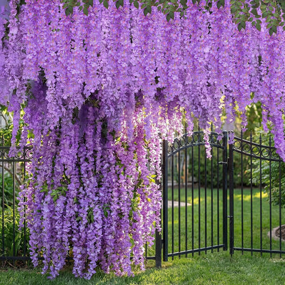 26 Pcs 3D Wisteria Tree for Classroom Room Ceiling Wall Decor Bulletin Board Large Wisteria Garland with 5 Metal Mesh Panel Artificial Fake Hanging Flower Wedding Backdrop(Purple)