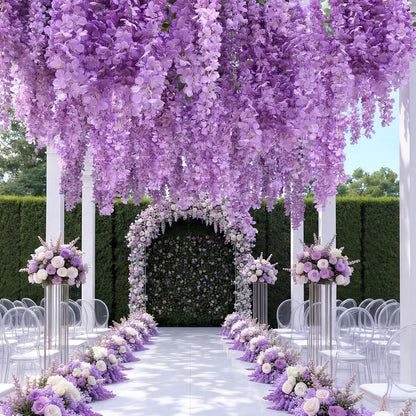 26 Pcs 3D Wisteria Tree for Classroom Room Ceiling Wall Decor Bulletin Board Large Wisteria Garland with 5 Metal Mesh Panel Artificial Fake Hanging Flower Wedding Backdrop(Purple)