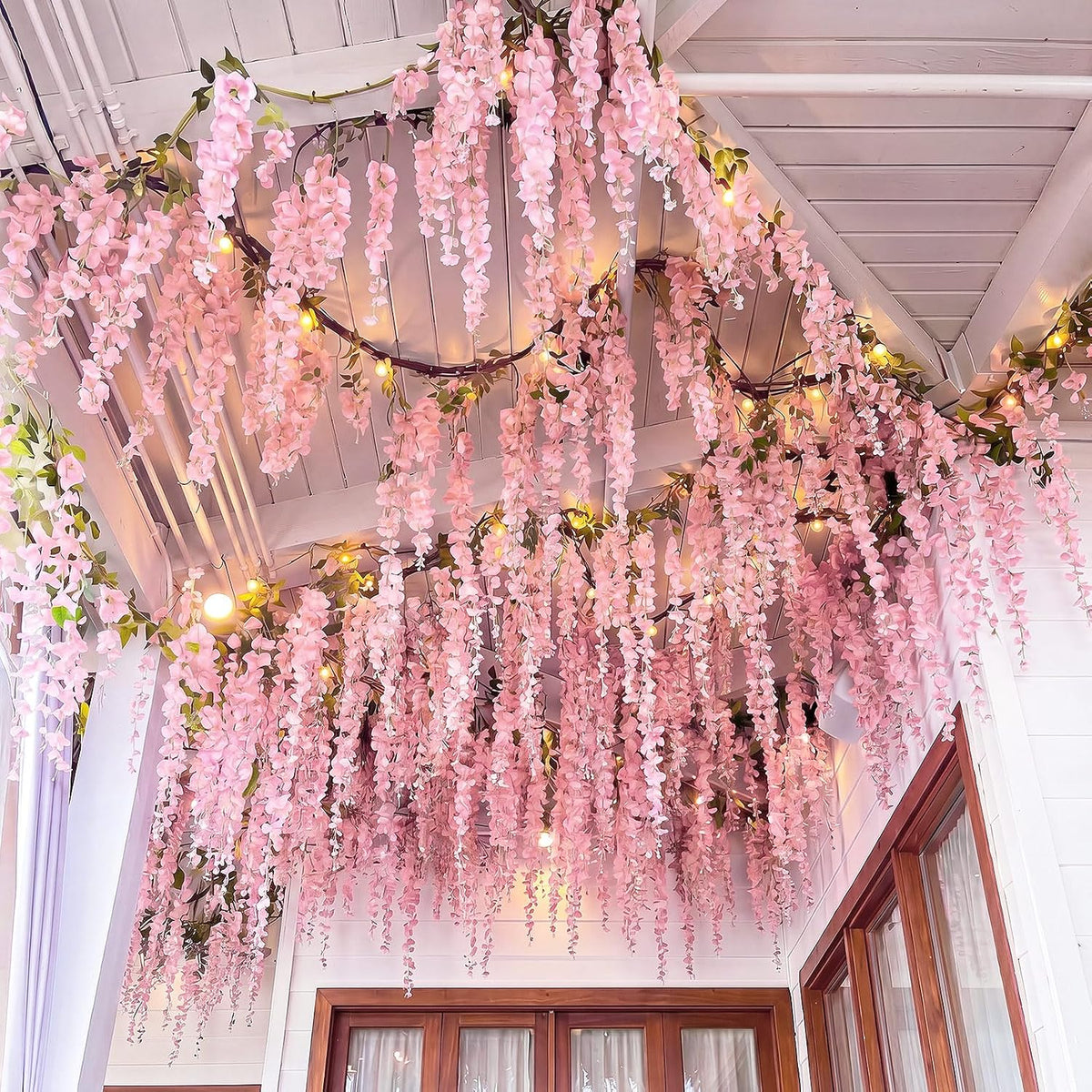 26 Pcs 3D Wisteria Tree for Classroom Room Ceiling Wall Decor Bulletin Board Large Wisteria Garland with 5 Metal Mesh Panel Artificial Fake Hanging Flower Wedding Backdrop(Purple)