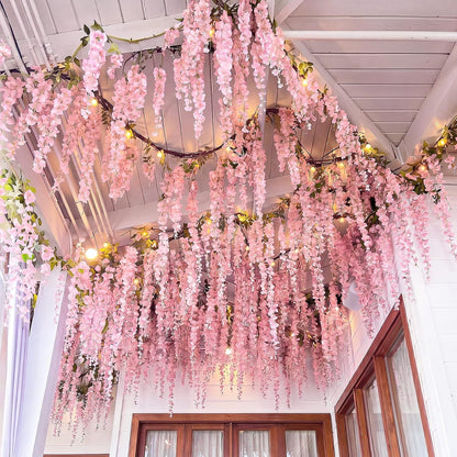 26 Pcs 3D Wisteria Tree for Classroom Room Ceiling Wall Decor Bulletin Board Large Wisteria Garland with 5 Metal Mesh Panel Artificial Fake Hanging Flower Wedding Backdrop(Purple)