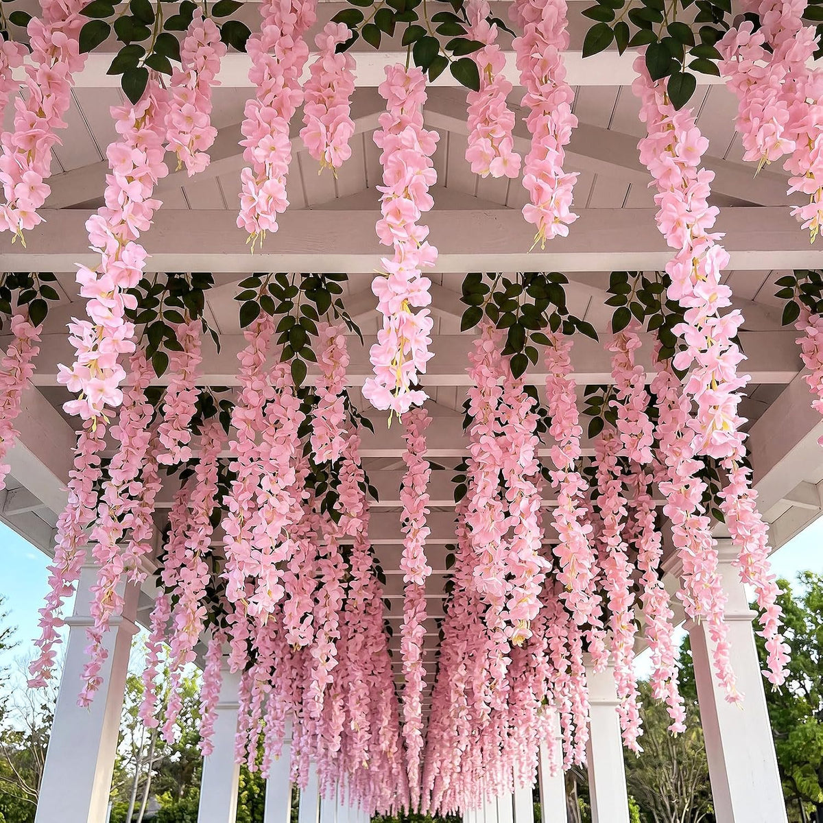 26 Pcs 3D Wisteria Tree for Classroom Room Ceiling Wall Decor Bulletin Board Large Wisteria Garland with 5 Metal Mesh Panel Artificial Fake Hanging Flower Wedding Backdrop(Purple)