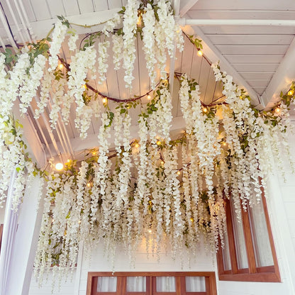 26 Pcs 3D Wisteria Tree for Classroom Room Ceiling Wall Decor Bulletin Board Large Wisteria Garland with 5 Metal Mesh Panel Artificial Fake Hanging Flower Wedding Backdrop(Purple)