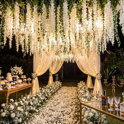 26 Pcs 3D Wisteria Tree for Classroom Room Ceiling Wall Decor Bulletin Board Large Wisteria Garland with 5 Metal Mesh Panel Artificial Fake Hanging Flower Wedding Backdrop(Purple)