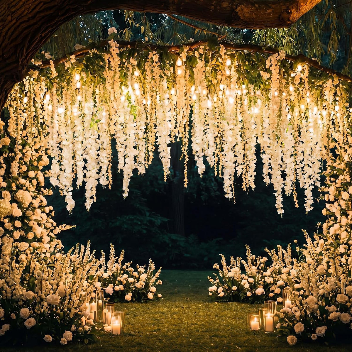 26 Pcs 3D Wisteria Tree for Classroom Room Ceiling Wall Decor Bulletin Board Large Wisteria Garland with 5 Metal Mesh Panel Artificial Fake Hanging Flower Wedding Backdrop(Purple)