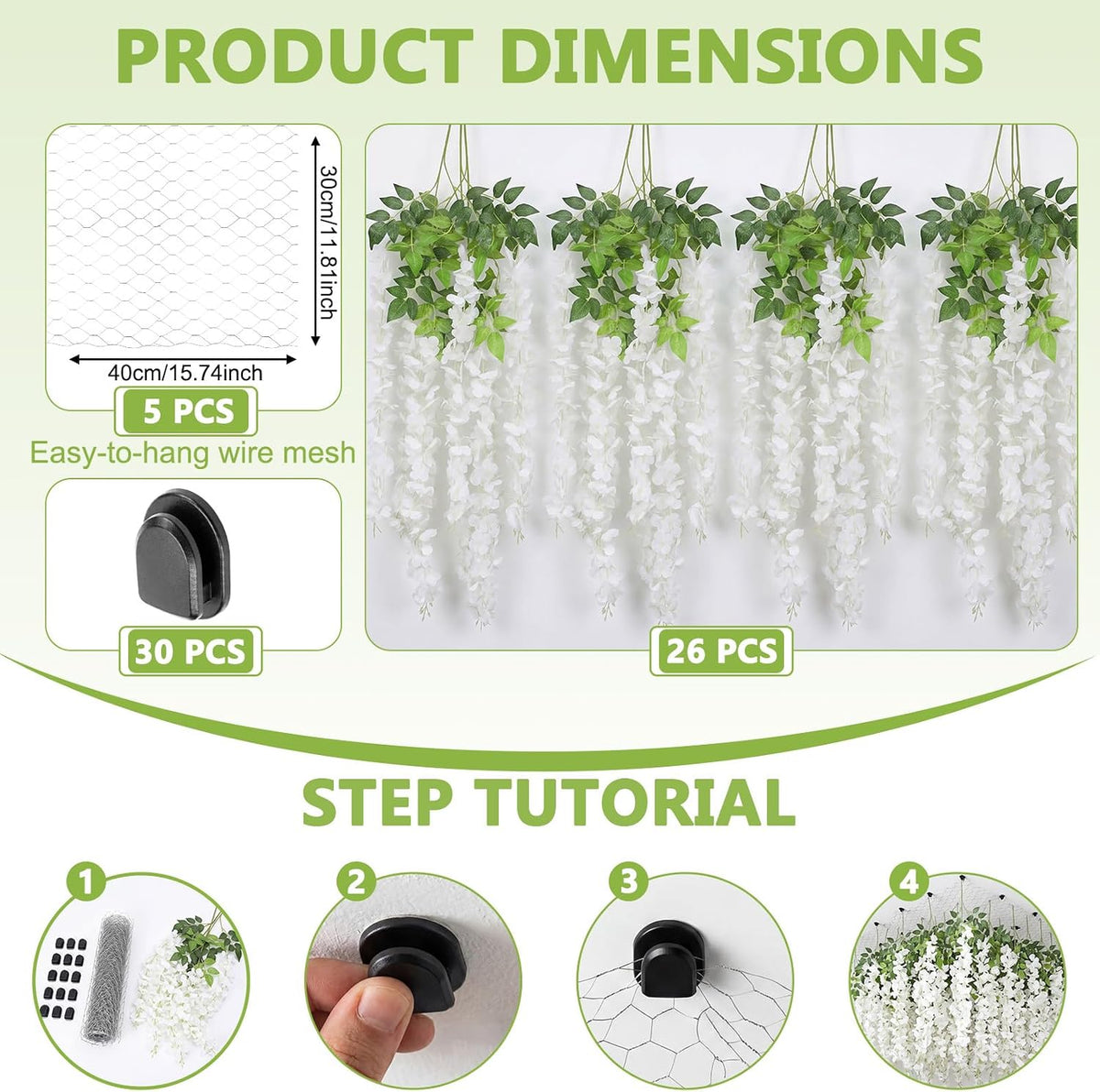 26 Pcs 3D Wisteria Tree for Classroom Room Ceiling Wall Decor Bulletin Board Large Wisteria Garland with 5 Metal Mesh Panel Artificial Fake Hanging Flower Wedding Backdrop(Purple)