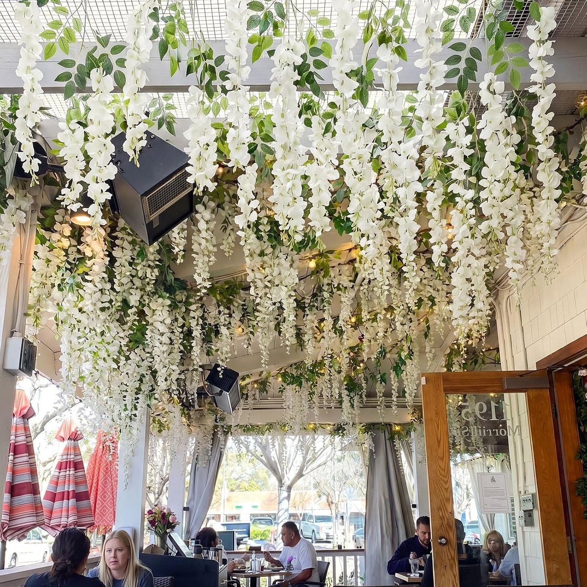 26 Pcs 3D Wisteria Tree for Classroom Room Ceiling Wall Decor Bulletin Board Large Wisteria Garland with 5 Metal Mesh Panel Artificial Fake Hanging Flower Wedding Backdrop(Purple)