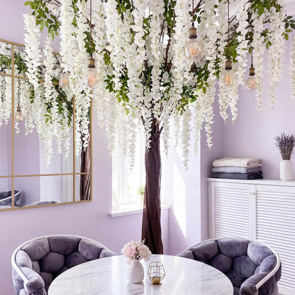 26 Pcs 3D Wisteria Tree for Classroom Room Ceiling Wall Decor Bulletin Board Large Wisteria Garland with 5 Metal Mesh Panel Artificial Fake Hanging Flower Wedding Backdrop(Purple)
