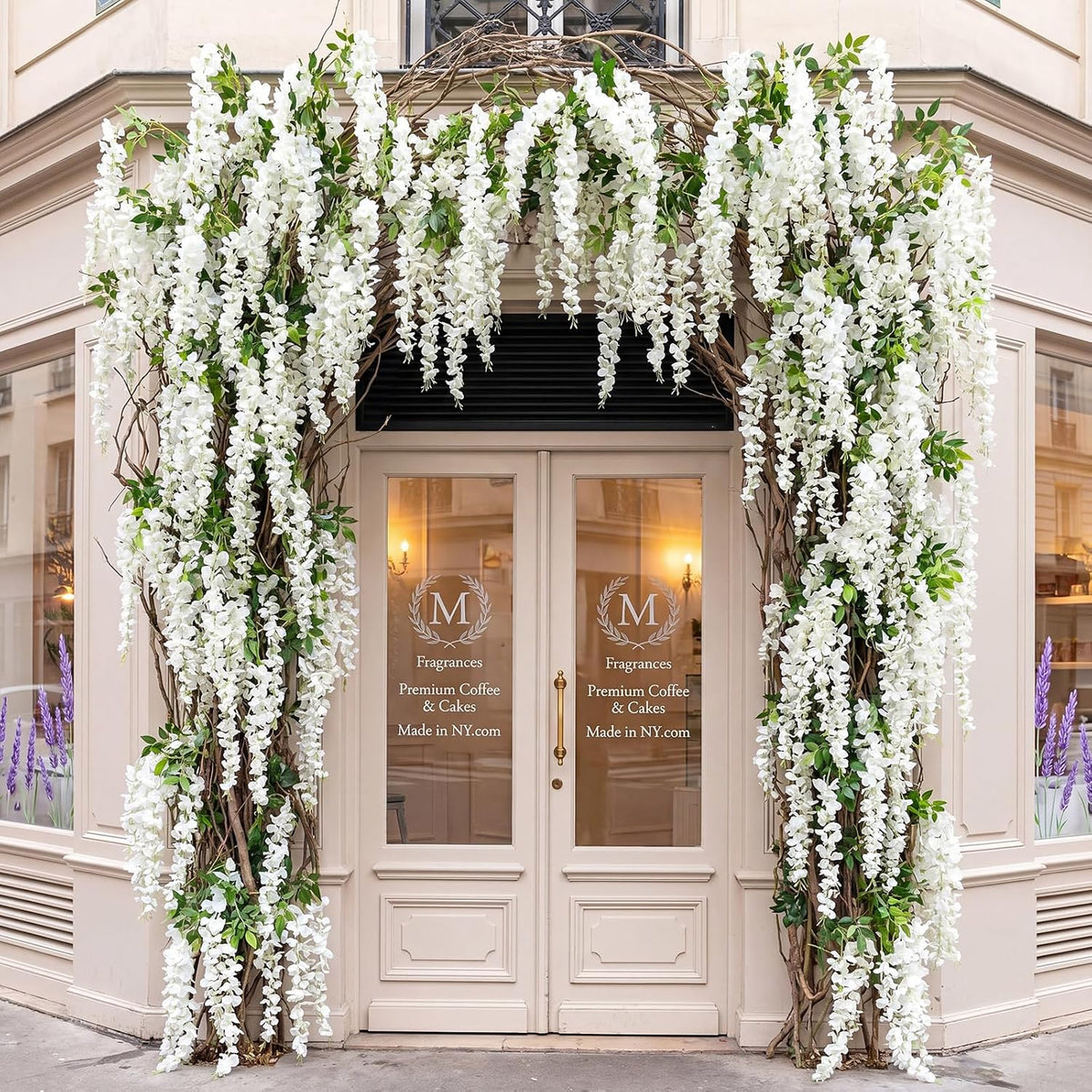 26 Pcs 3D Wisteria Tree for Classroom Room Ceiling Wall Decor Bulletin Board Large Wisteria Garland with 5 Metal Mesh Panel Artificial Fake Hanging Flower Wedding Backdrop(Purple)