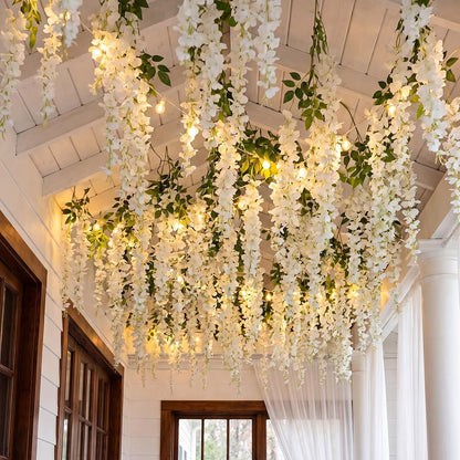 26 Pcs 3D Wisteria Tree for Classroom Room Ceiling Wall Decor Bulletin Board Large Wisteria Garland with 5 Metal Mesh Panel Artificial Fake Hanging Flower Wedding Backdrop(Purple)
