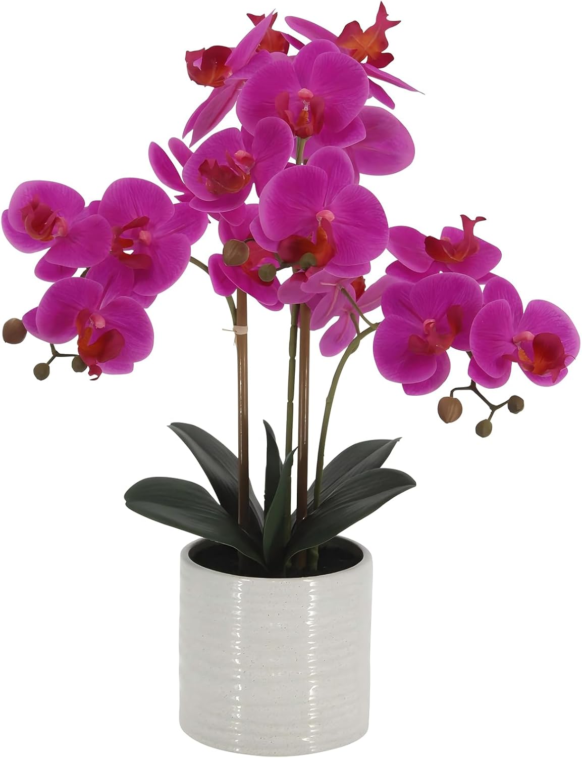 Fake Orchid Plant 23" Tall, Realistic Touch Leaves, Potted Phalaenopsis Artificial Plants Indoor for Home Decor Small Office Home Living Room-Dark Pink