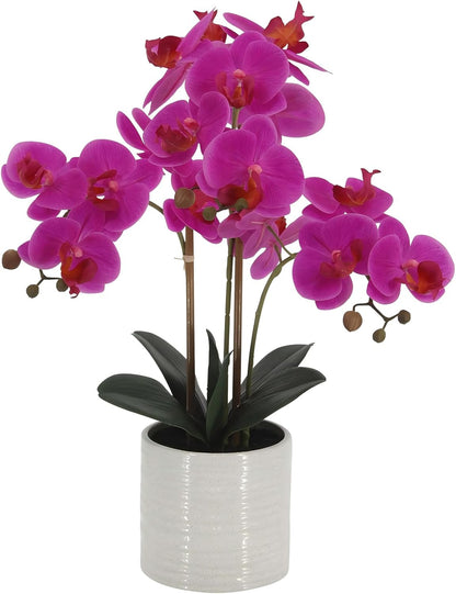 Fake Orchid Plant 23" Tall, Realistic Touch Leaves, Potted Phalaenopsis Artificial Plants Indoor for Home Decor Small Office Home Living Room-Dark Pink