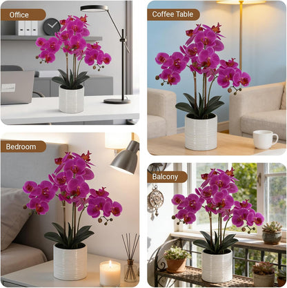 Fake Orchid Plant 23" Tall, Realistic Touch Leaves, Potted Phalaenopsis Artificial Plants Indoor for Home Decor Small Office Home Living Room-Dark Pink