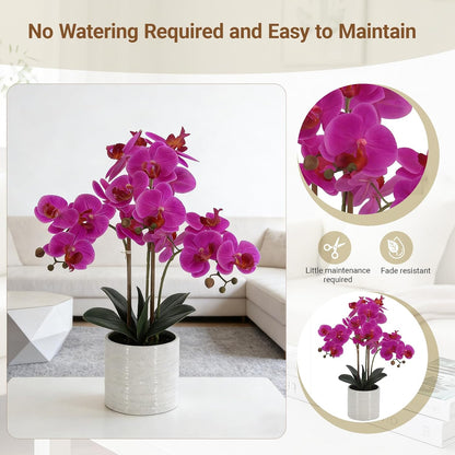 Fake Orchid Plant 23" Tall, Realistic Touch Leaves, Potted Phalaenopsis Artificial Plants Indoor for Home Decor Small Office Home Living Room-Dark Pink