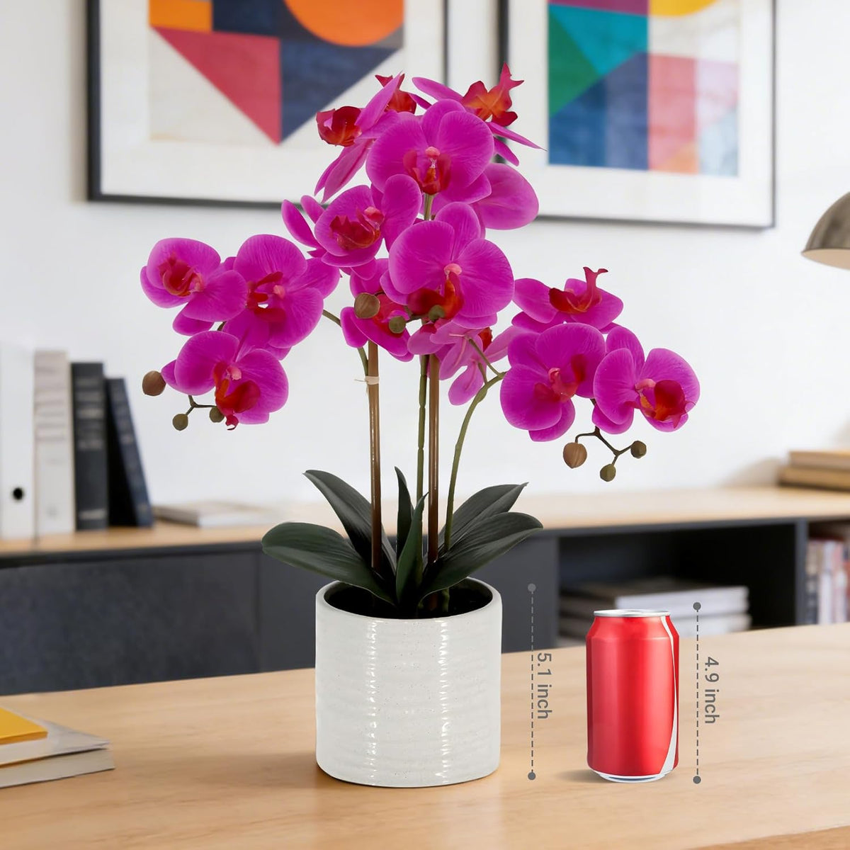 Fake Orchid Plant 23" Tall, Realistic Touch Leaves, Potted Phalaenopsis Artificial Plants Indoor for Home Decor Small Office Home Living Room-Dark Pink