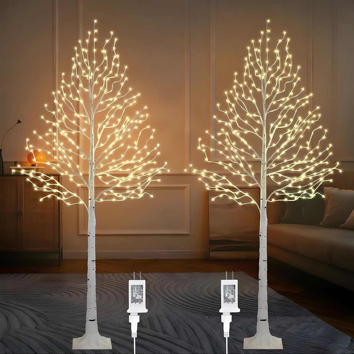 6FT Lighted Birch Tree with Timer, Total 520 LED Tree Lights
