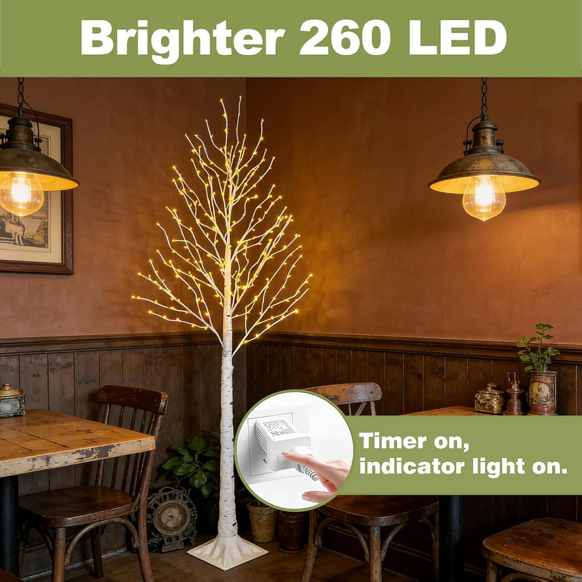 6FT Lighted Birch Tree with Timer, Total 520 LED Tree Lights