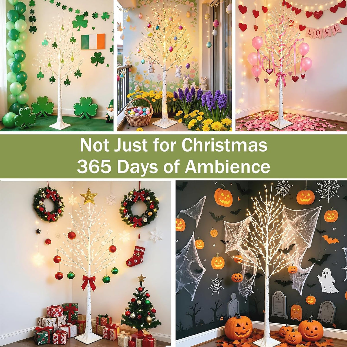 6FT Lighted Birch Tree with Timer, Total 520 LED Tree Lights