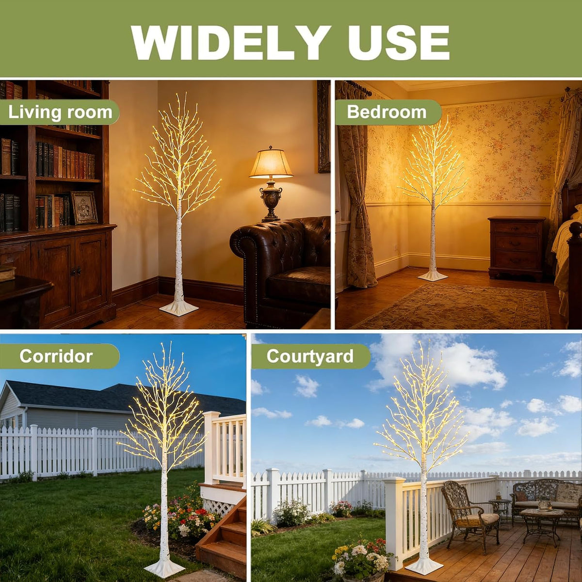 6FT Lighted Birch Tree with Timer, Total 520 LED Tree Lights