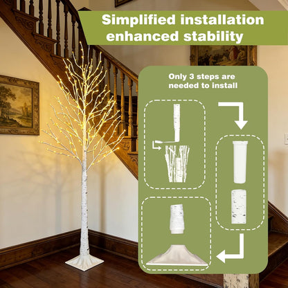 6FT Lighted Birch Tree with Timer, Total 520 LED Tree Lights
