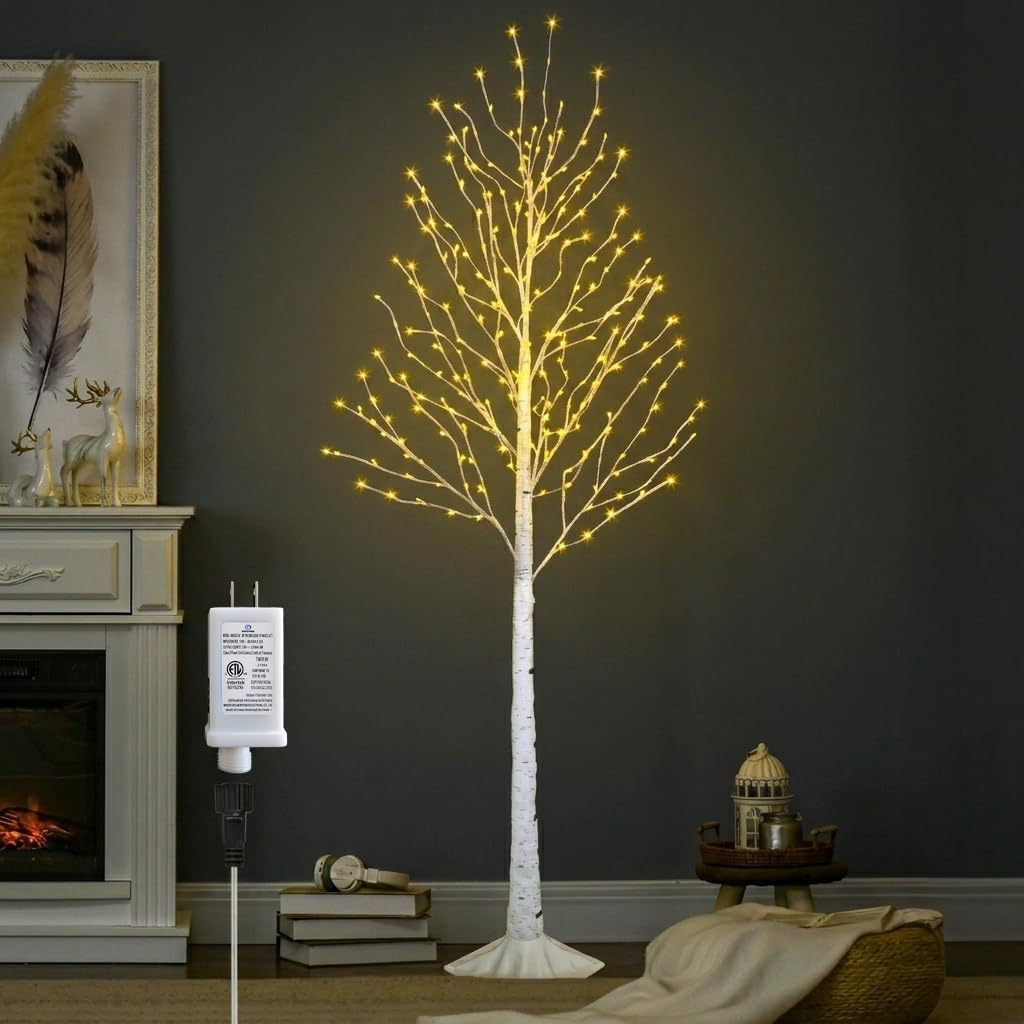 6FT Lighted Birch Tree with Timer, Total 520 LED Tree Lights