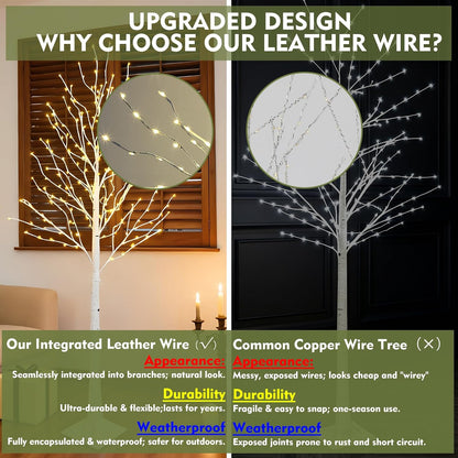 6FT Lighted Birch Tree with Timer, Total 520 LED Tree Lights