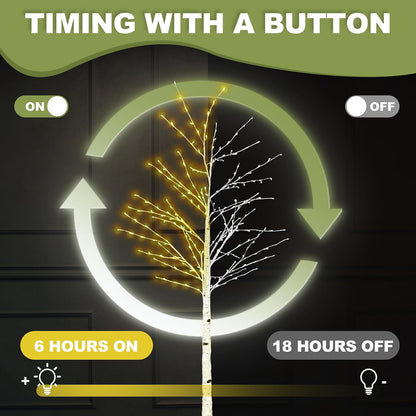 6FT Lighted Birch Tree with Timer, Total 520 LED Tree Lights