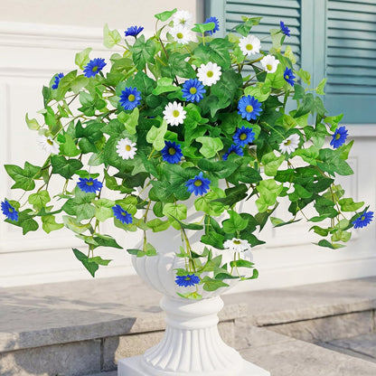 3 Pcs Artificial Flowers for Outdoors UV Resistant Fake Ivy Plants Greenery Faux Silk Daisy Flowers for Outside Planters Garden Porch Window Box Balcony Summer Home Decor (Rose Red,Pink)